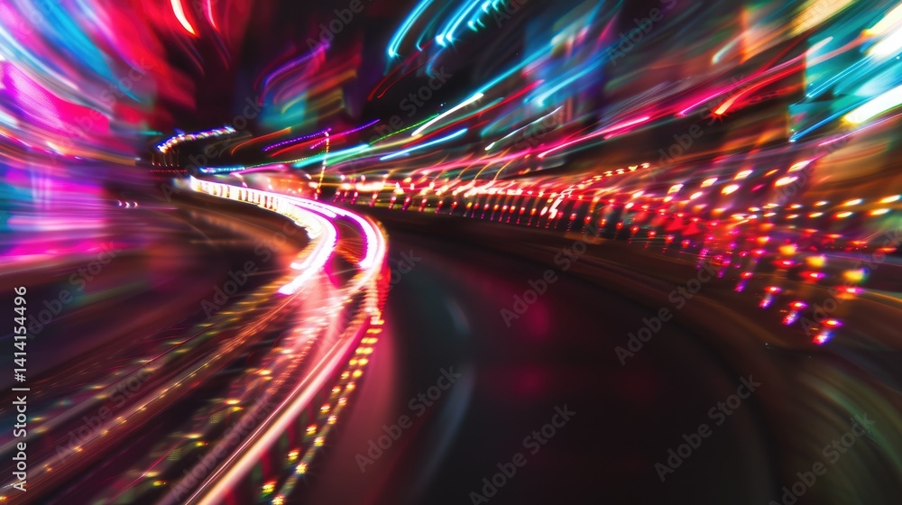 Poster this vibrant image captures dynamic light trails with a vivid blur effect. the curves and colors cre
