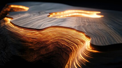 Golden river glow on textured black background