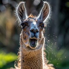 Fototapeta premium Gentle Alpacas Grazing in the Field, Surrounded by Peaceful Countryside and the Tranquility of Nature