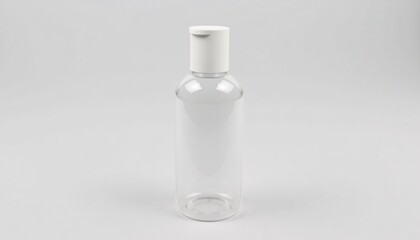 Transparent bottle with white lid, clean surface