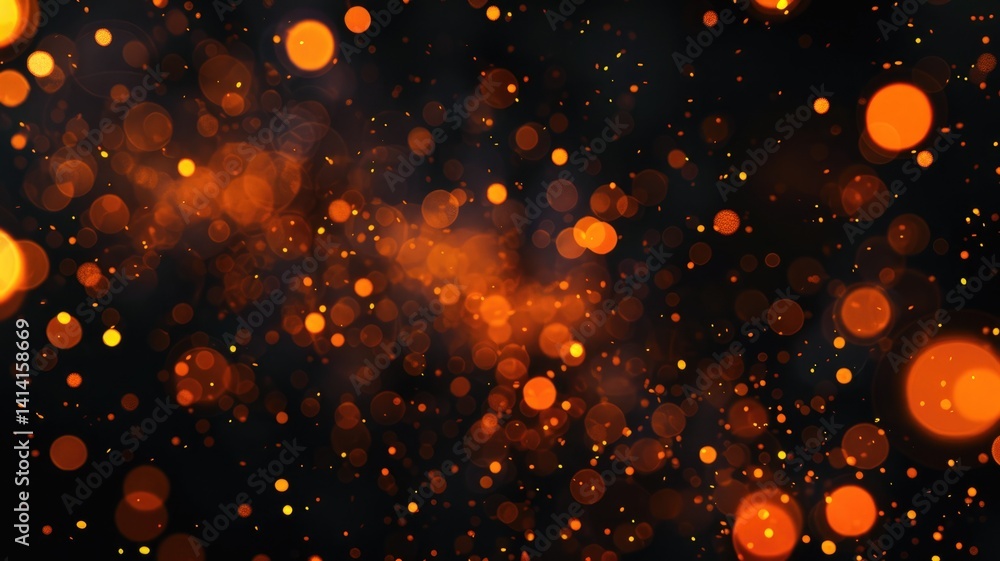 Poster solid black background with orange bokeh effects creating warm and festive atmosphere in glowing lig