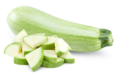 fresh green zucchini or marrow isolated on white background. clipping path