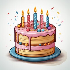 Delicious Birthday Cake with Pink Frosting and Colorful Candles A festive treat perfect for celebrations