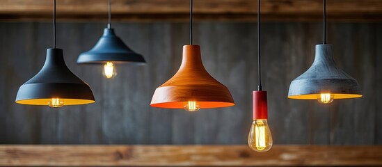Obraz premium Pendant lights illuminate rustic interior