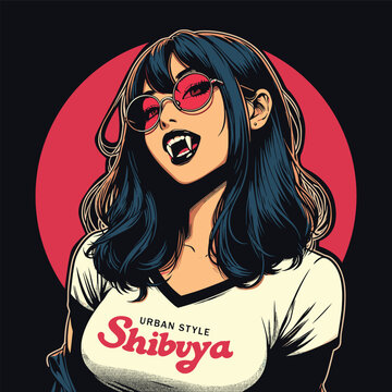 nostalgic lofi anime girl, shibuya girl illustration artwork