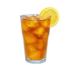 Refreshing Lemon Iced Tea with Ice Cubes in Tall Glass with Slice