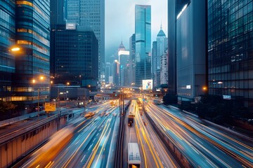 Obraz premium City Lights and Traffic Trails at Dusk