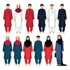 Eid al-Adha Vector Collection - Crescent Moon, Prayers, Qurbani Animal, Eid Gifts, and Lanterns in Solid Colors for Celebrations and Festivities