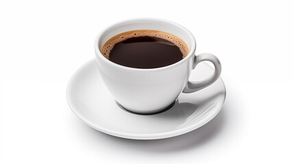 Black coffee in white ceramic cup isolated on white background.