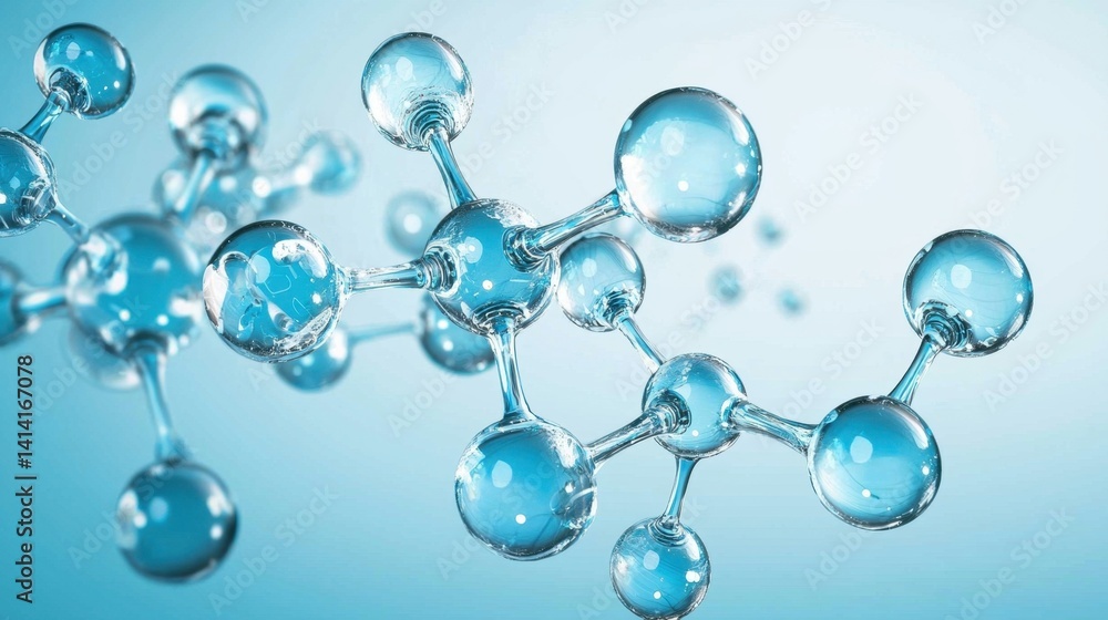 Poster soft blue medical science background with molecule network and gradient light effect.