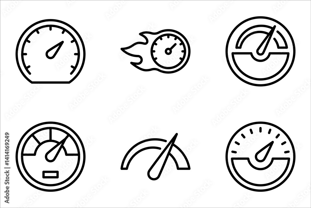 Poster speedometer icon set. miles per hour. speed control. acceleration indicator. vector illustration on 