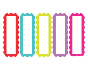 Set of colourfull retro frames with featuring curvy, squiggly, wavy designs. Scalloped edges with a wavy pattern. Adorable curved frames with retro-style wavy edges.