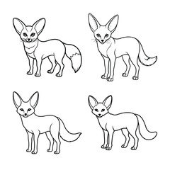 Fennec Fox Outlines Set Of Cartoon Desert Animals Line Art Collection