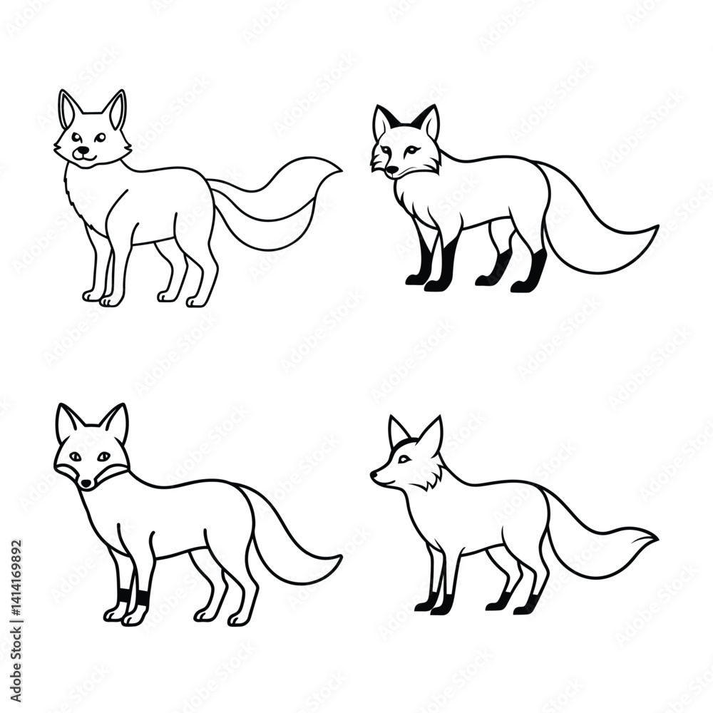 Poster collection of line art fox illustrations vector graphics for design projects
