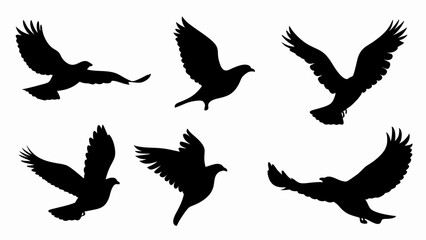 Flock of flying birds silhouette vector on white background