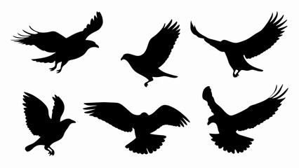 Flock of flying birds silhouette vector on white background