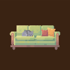 pixel art sofa, vector illustration on isolated background.