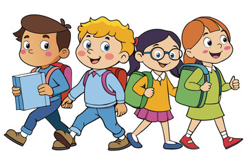 Naklejka premium Happy Students and Teachers School Cartoon Scene