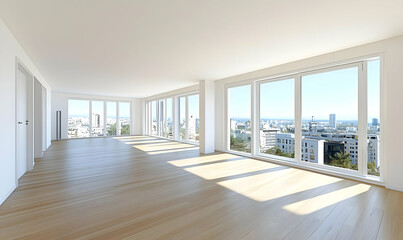 Obraz premium Bright and Spacious Modern Apartment Interior with Stunning City View