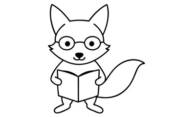 Reading Fox with Spectacles Character Drawing