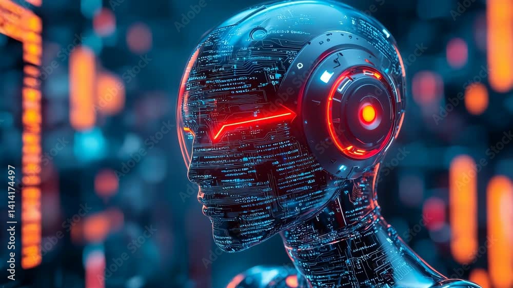 Aufkleber futuristic humanoid robot showcases advanced technology in a digitally enhanced environment with int