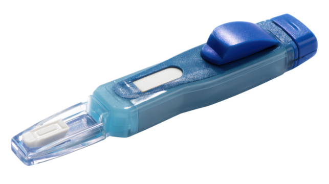Precision in Blue: A sterile lancet device ready for quick and reliable blood sampling in medical and healthcare settings.