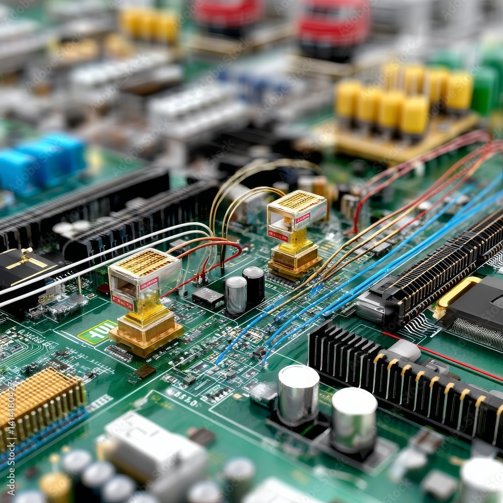 Poster Complex Computer Motherboard: Detail View of Electronic Components and Circuitry
