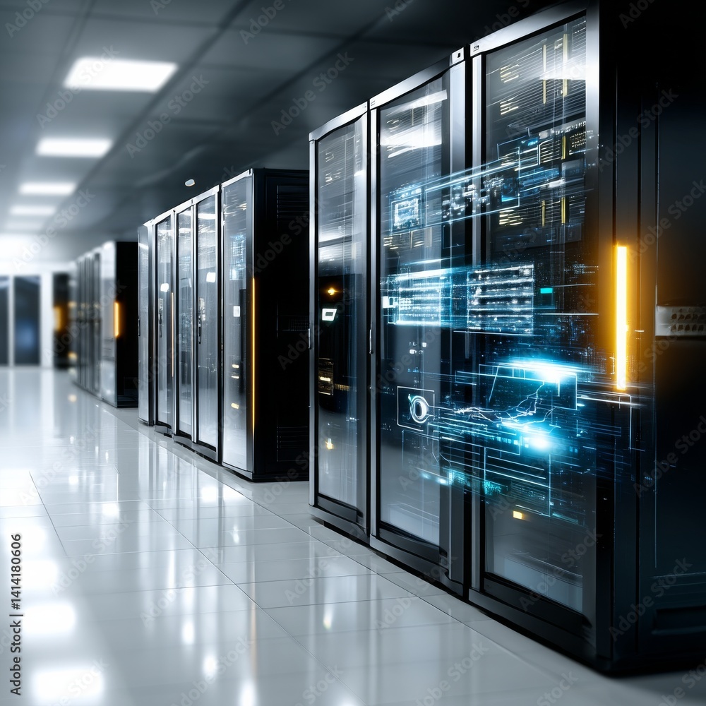 Fototapete Data Center Servers: A Clean and Futuristic Rendering of Information Technology Infrastructure