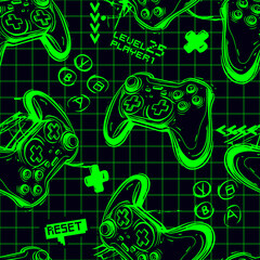 Seamless bright pattern with joysticks. gaming cool print for boys and girls. Suitable for textiles, sportswear, web