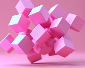 A cluster of pale pink cubes floats against a matching background