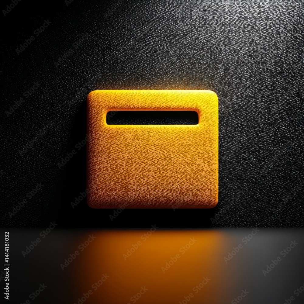 Aufkleber Golden Rectangular Object on Dark Textured Surface with Subtle Reflection, Illuminated in a Minimalist Style