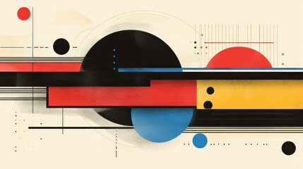 Obraz premium Abstract geometric composition with circles and lines in primary colors