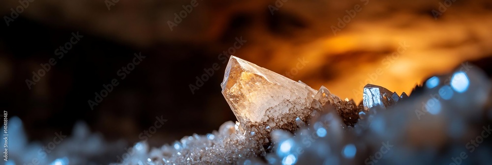Fototapete close up of a crystal formation showcasing light refraction. the crystals are illuminated by a soft 