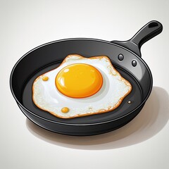 A Single Perfectly Fried Egg in a Black Frying Pan Ready for Breakfast