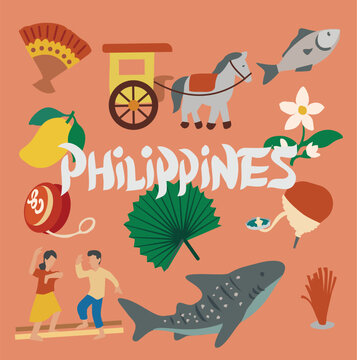 Filipino Heritage Vector Collection - Traditional Symbols, Games & Nature Icons in Vector Art Style - Abaniko, Kalesa, Bangus, Sampaguita, Tinikling