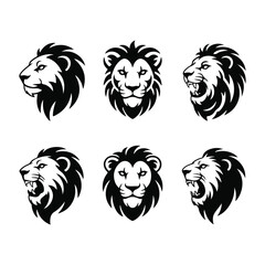 Wild animal head icons, vector design, nature background, graphic design.lion head vector set of  lion head angry roaring logo vector silhouette, shows power and strength 