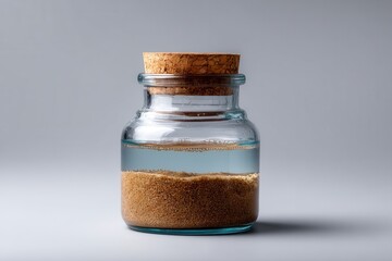 Jar of Sand with Water Leaking In A sealed jar of sand slowly being invaded by water through tiny cracks, symbolizing erosion and time