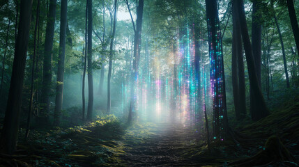 Obraz premium Magical Forest Path of Light – A Dreamlike Journey of Inner Peace