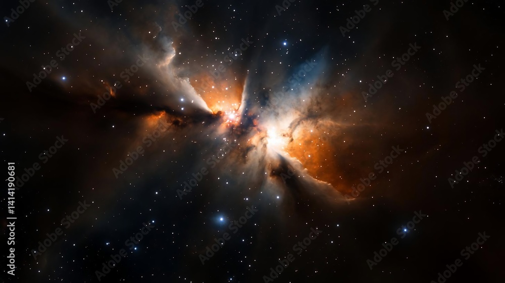 Aufkleber vibrant celestial abstract featuring an exploding star with golden and orange core surrounded by dar