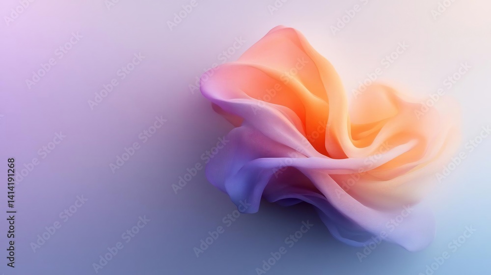 Aufkleber Abstract pastel composition with soft shapes and gradients. Features a textured fabric-like form in shades of orange purple and white. The lighting highlights the form creating depth and dimension. 