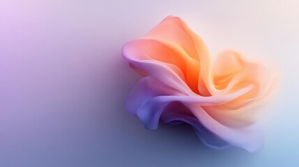 Abstract pastel composition with soft shapes and gradients. Features a textured fabric-like form in shades of orange purple and white. The lighting highlights the form creating depth and dimension. 