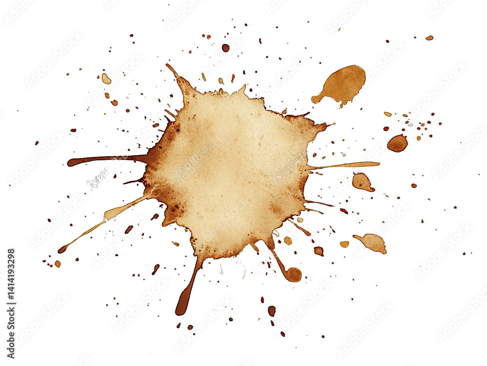 Aufkleber coffee or ink splash with a circular shape surrounded by smaller droplets creating an artistic effec
