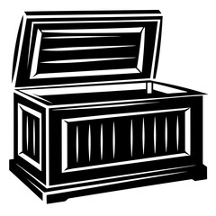 Monochromatic depiction of an antique wooden chest with an open lid
