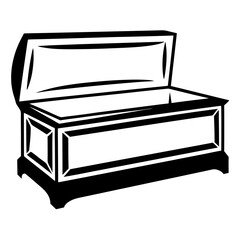 Stylized Illustration of an Open Wooden Chest, Strong Lines and Contrast