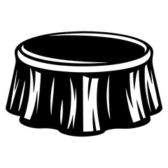 Stylish round table with unique geometric draped fabric in monochrome illustration