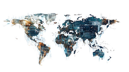 Artistic World Map Designs: Global Geography Meets Architecture & Tech Visualization