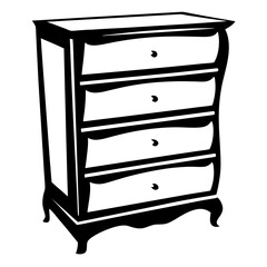 Antique four drawer dresser with decorative details in black and white
