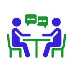 Two Figures Engaged in Conversation at a Table  