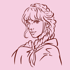 portrait of a girl with braids vector for illustration card decoration