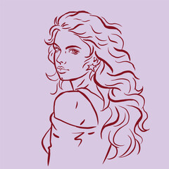 girl with long hair in dress posing vector for illustration card decoration